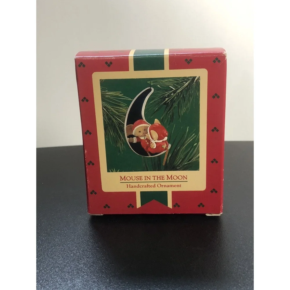 1986 Hallmark Keepsake Ornament Mouse in the Moon Handcrafted‎ w/ Box Vintage